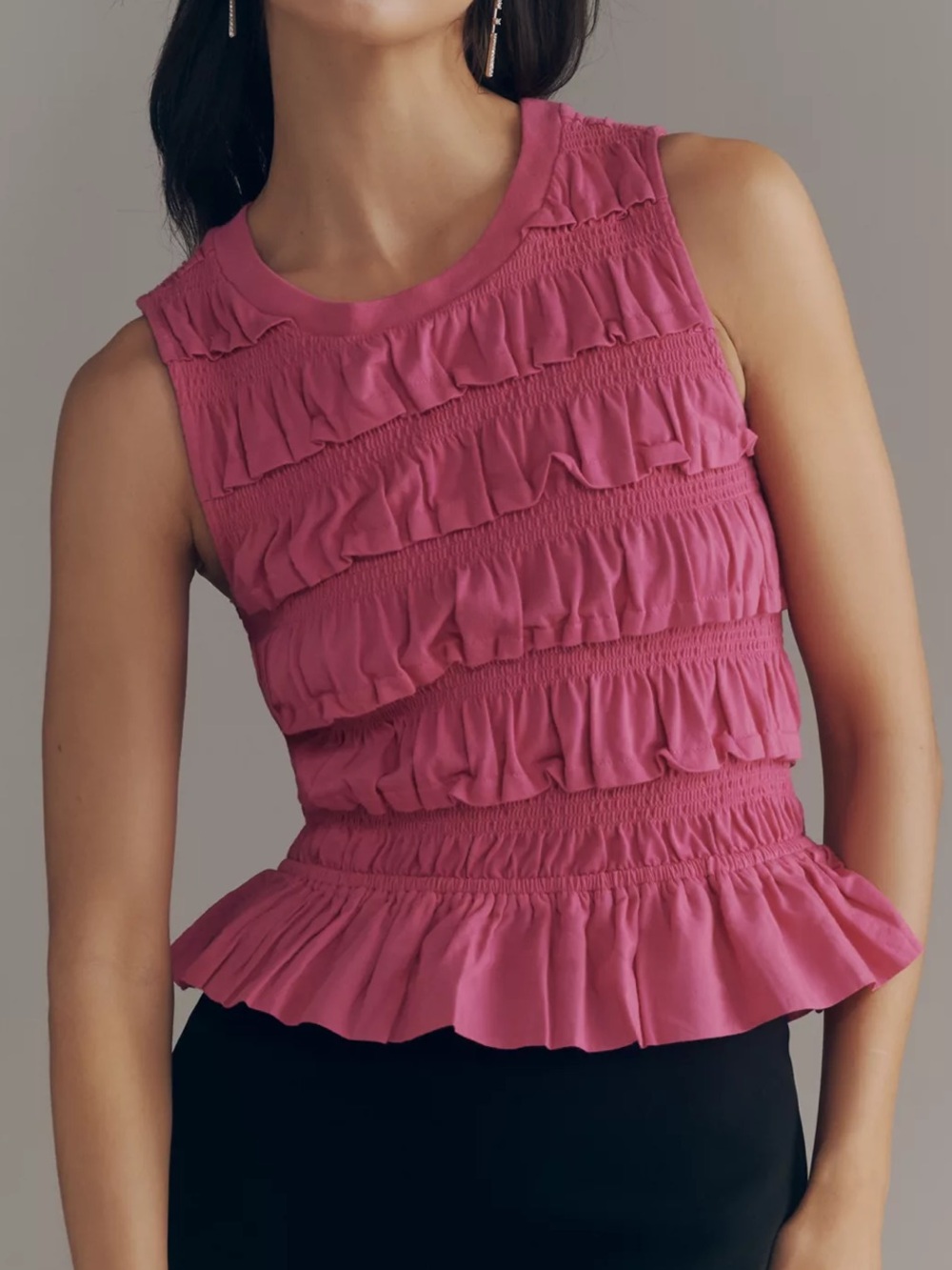 💕PINK💕 Maeve Anthropologie Sleeveless Ruffle Peplum Top 100% Cotton NWT